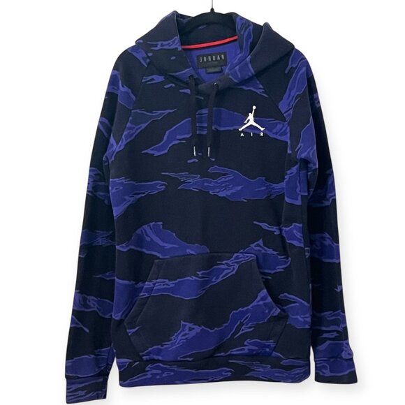 Jordan Air Men's S Purple Camo Pullover Hoodie Fleece Jumpman Logo Sweatershirt - Picture 1 of 9
